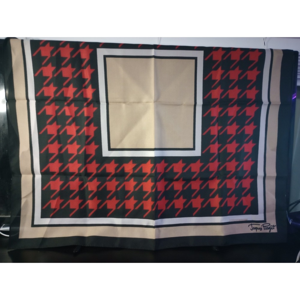 Vintage Jacques Piaget‎ 100% Acetate Scarf Made in Italy – Red Black Houndstooth